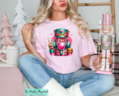 #164 DTF Print- Christmas Pink Bubble Nutcracker
