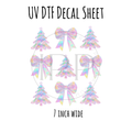 7"x7"- #31- Iridescent Coquette Bow Christmas - UV DTF Decal SHEET