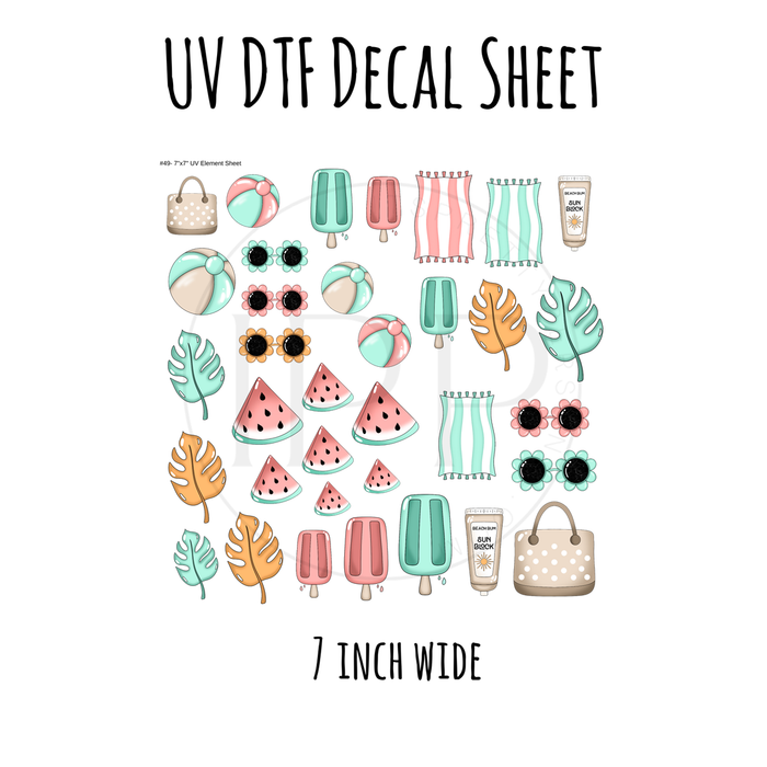 7"x7"- #49-Beach Summer Mint Coral Neutral - UV DTF Decal SHEET (Cerra Creates)