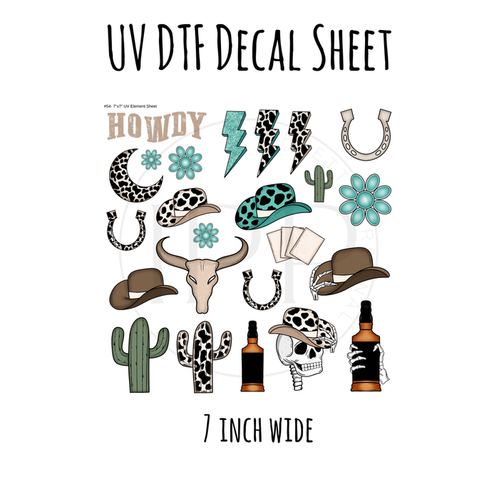 7"x7"- #54-Western Spooky Cowboy Skull - UV DTF Decal SHEET (Cerra Creates)