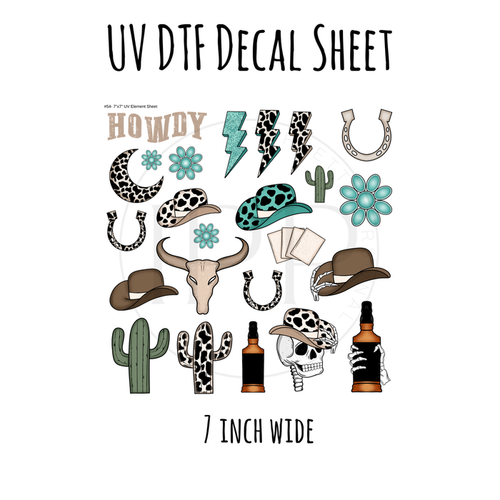 7"x7"- #54-Western Spooky Cowboy Skull - UV DTF Decal SHEET (Cerra Creates)