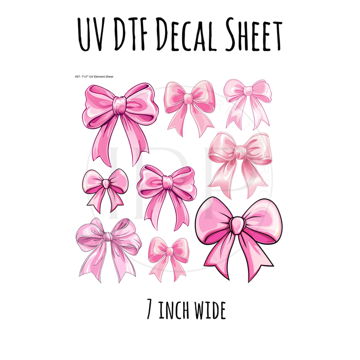 7"x7"- #57-Pink Bows - UV DTF Decal SHEET