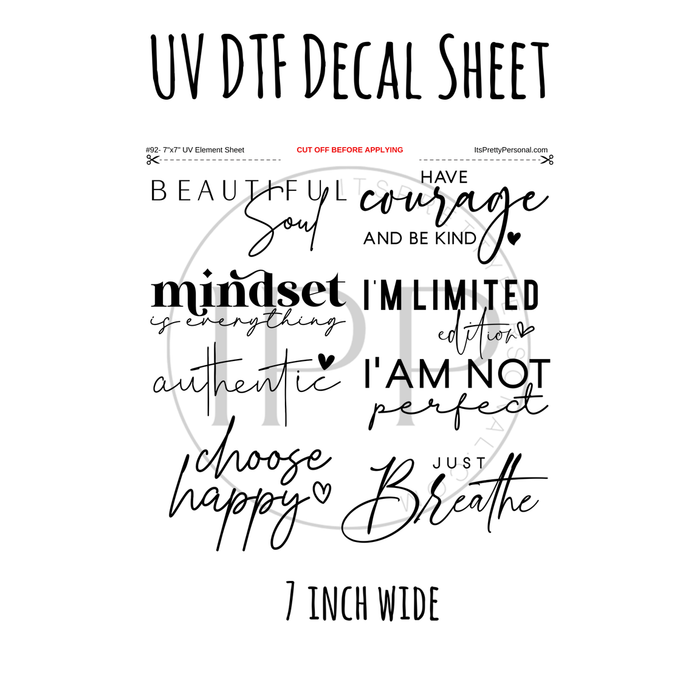7"x7"- #92-Inspirational Quotes- UV DTF Decal SHEET