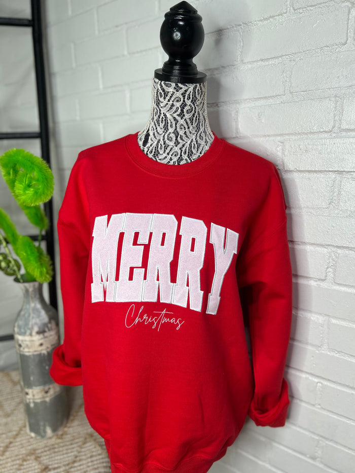 MERRY Christmas Embroidered Sweatshirt In Red