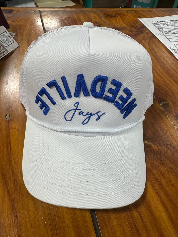 Needville Jays Embroidered Trucker In White