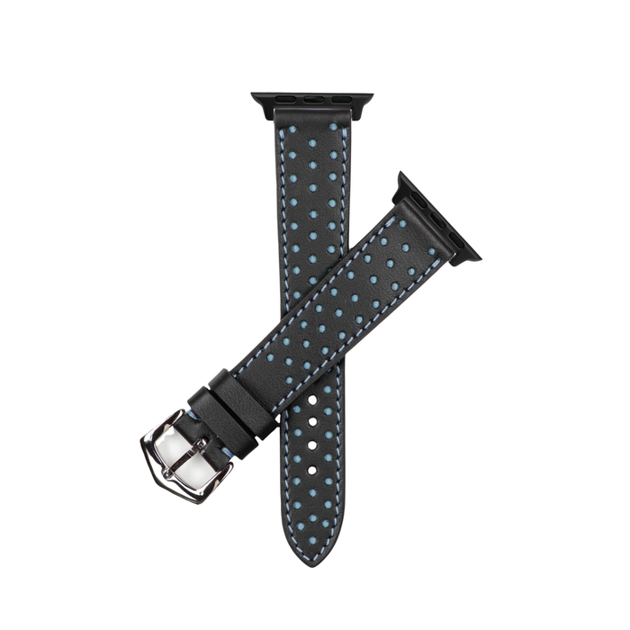 black and blue leather strap for apple watch