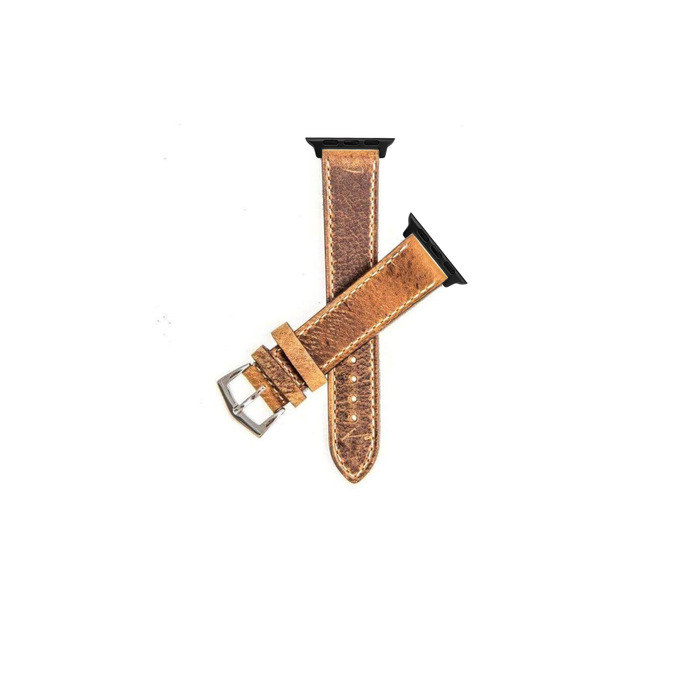 vintage brown leather strap with stitches for apple watch