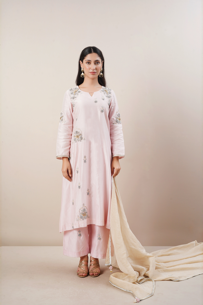 Baby pink chanderi kurta set