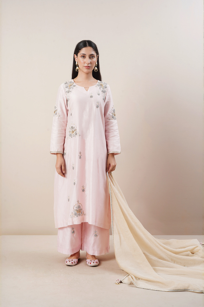 Baby pink chanderi kurta set
