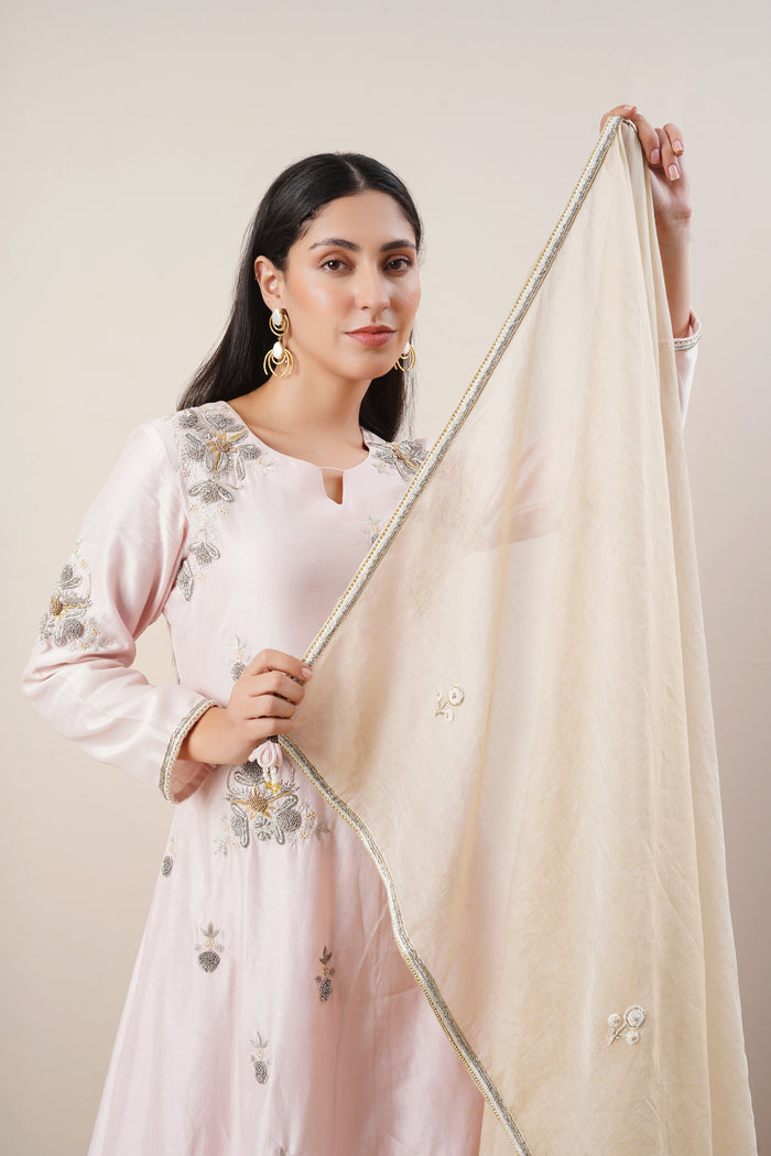 Baby pink chanderi kurta set