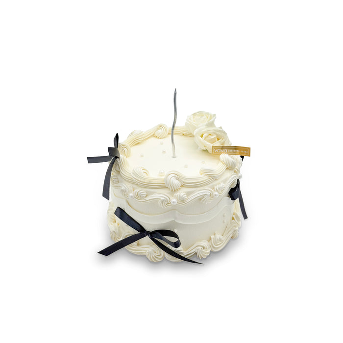 VaVa Designer Cakes Black Bow Elegance Chiffon Cake – White Rose & Pearls