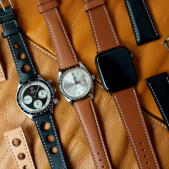 Rolex Submariner watch fitted with a handmade leather strap by Milano Straps combining sport style with elegance