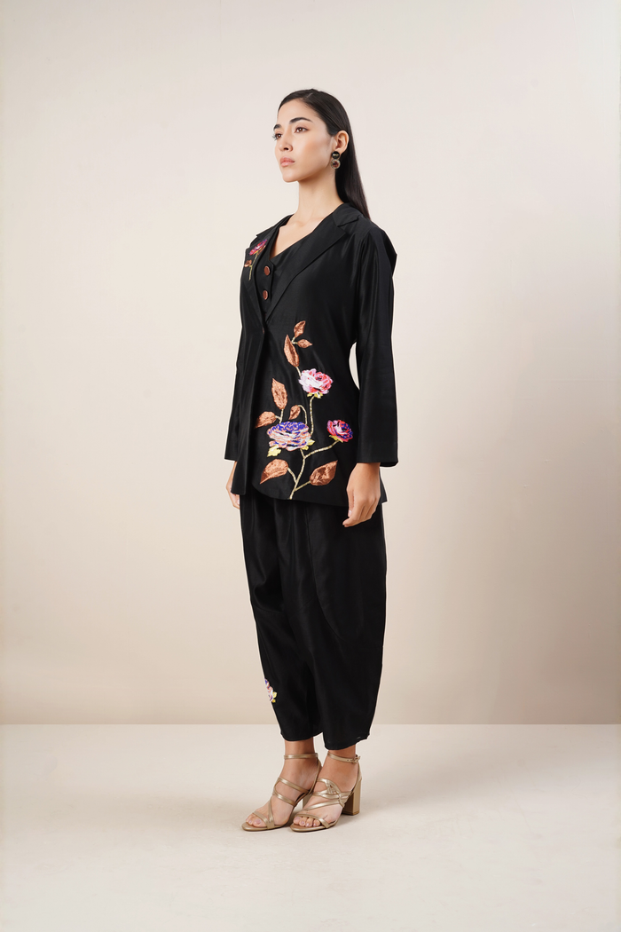 Black hand embroidered jacket co- ord set