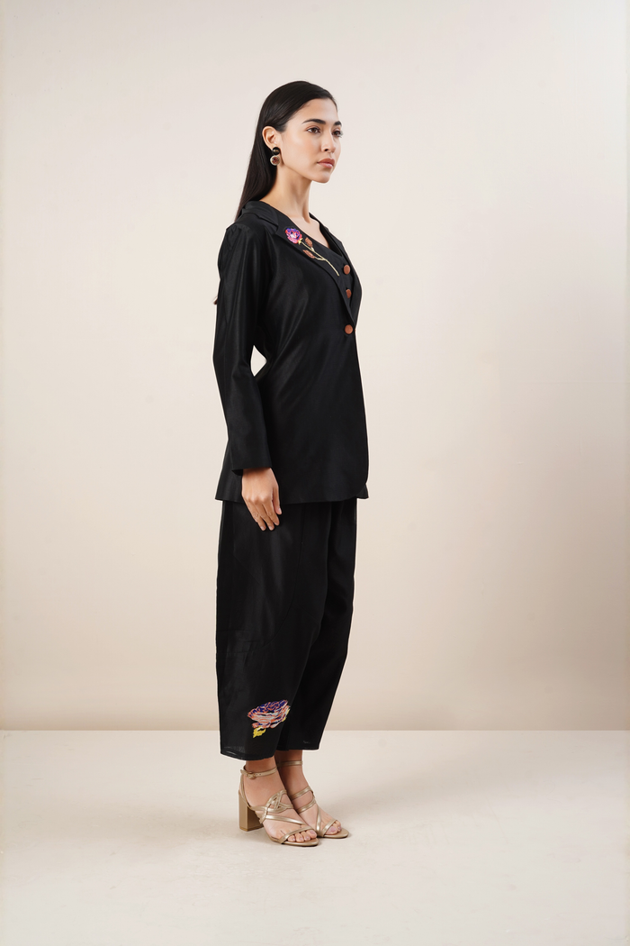 Black hand embroidered jacket co- ord set