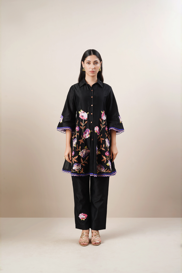 Black heavy hand embroidered co- ord set