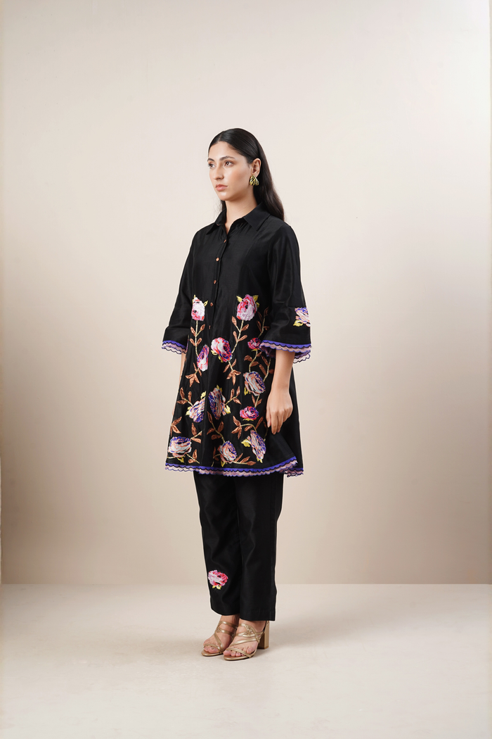 Black heavy hand embroidered co- ord set