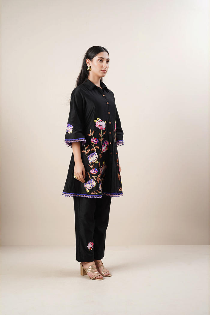 Black heavy hand embroidered co- ord set