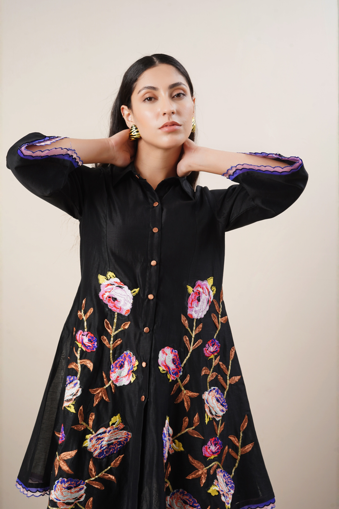 Black heavy hand embroidered co- ord set