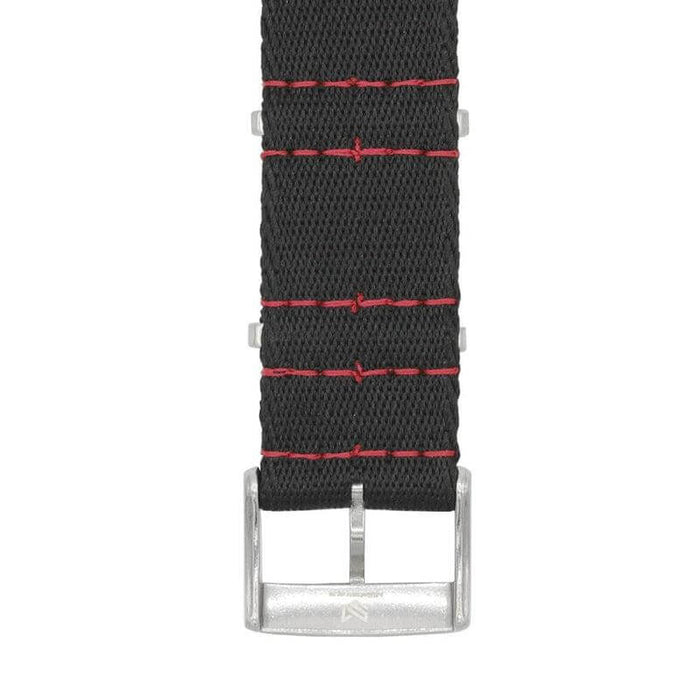 Eco-Friendly  Nylon Military  Watch Strap -  Black Red Stitches - Recycled Military Watch Straps- Milano Straps