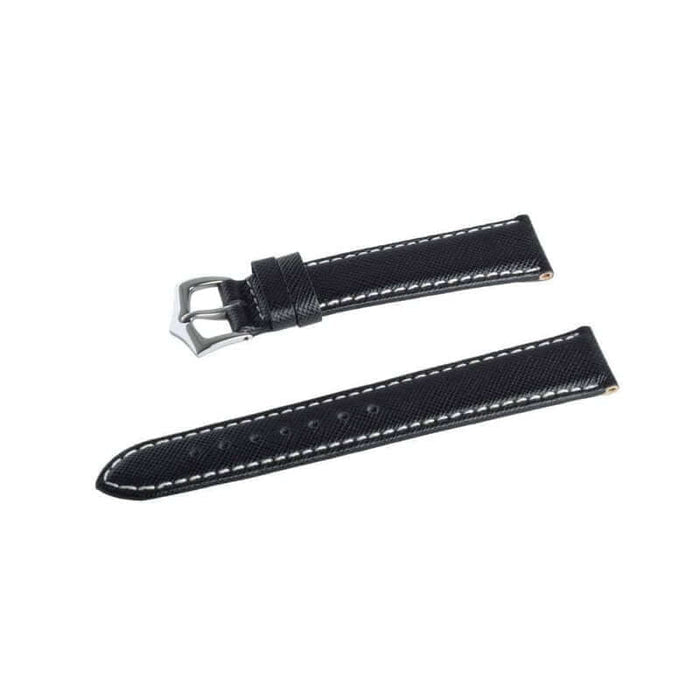 Black Saffiano Folded Edge White Stitches Watch Strap - Leather strap- Milano Straps