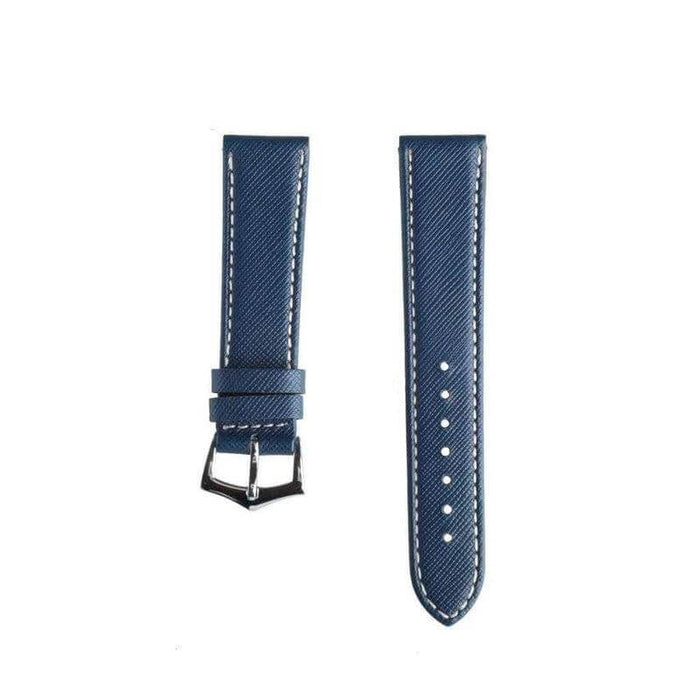 Blue Saffiano Folded Edge White Stitches Watch Strap - Leather strap- Milano Straps