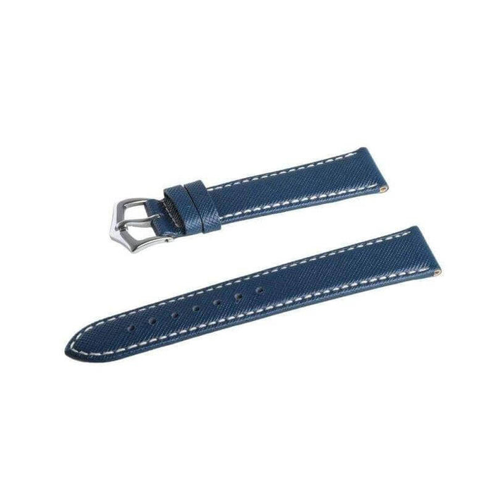Blue Saffiano Folded Edge White Stitches Watch Strap - Leather strap- Milano Straps