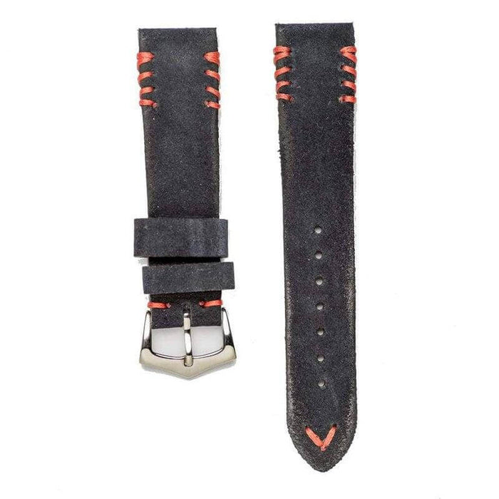 Blue Suede Watch Strap Red Tribal Stitches - Suede strap- Milano Straps