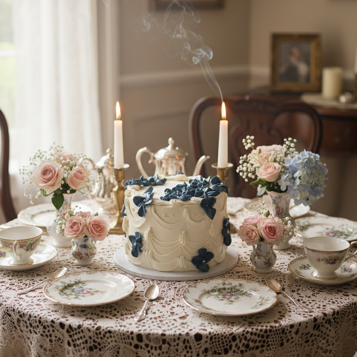 VaVa Designer Cakes Blue Vintage Bloom Cake – A Touch of Timeless Elegance