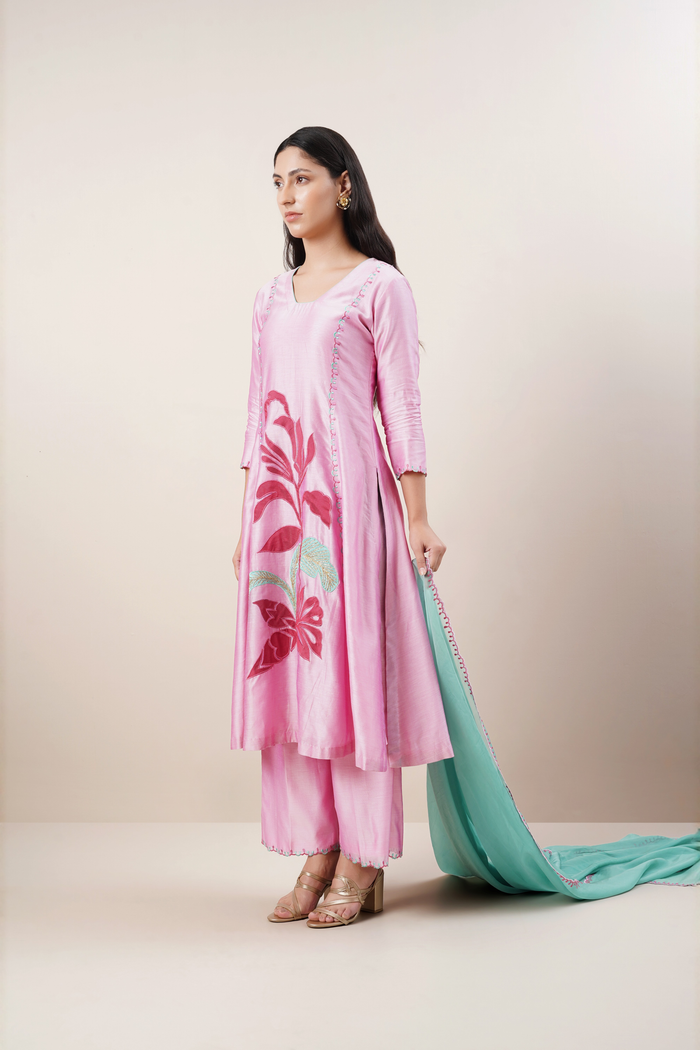 Blush pink kurta set in handloom chanderi