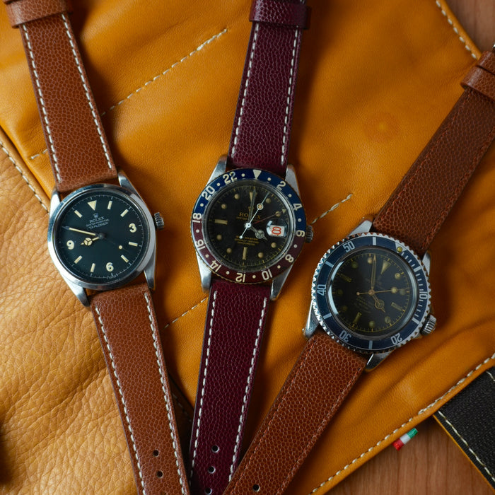 Rolex GMT Master watch on an Italian leather watch strap by Milano Straps suitable for everyday and travel wear