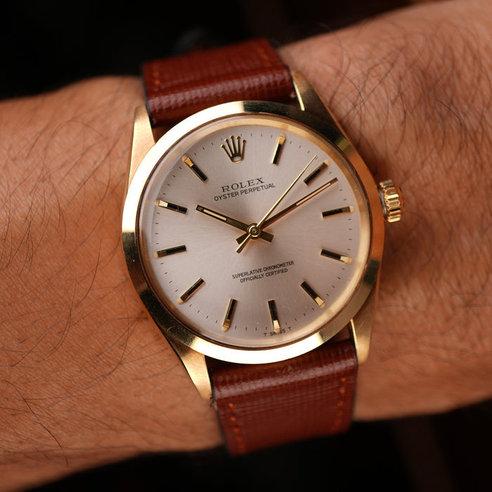 vintage gold rolex on brown leather strap from milano straps