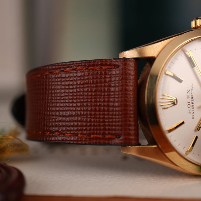 Brown Saffiano  Leather Tone Stitching  Watch Strap