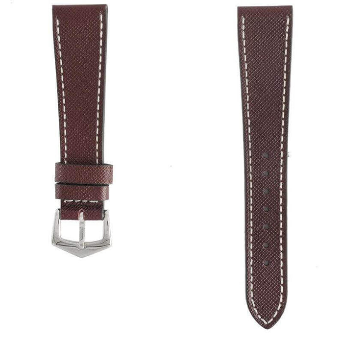 Burgundy Saffiano Leather White Stitches Watch Strap - Leather strap- Milano Straps