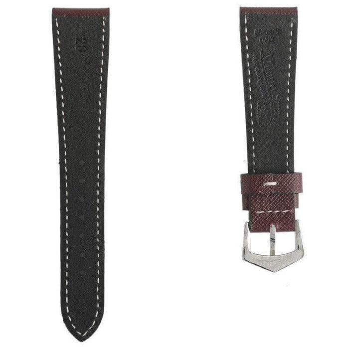 Burgundy Saffiano Leather White Stitches Watch Strap - Leather strap- Milano Straps