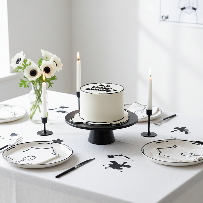 VaVa Designer Cakes Cartoon Sketch Cake – A Minimalist Masterpiece in Black and White
