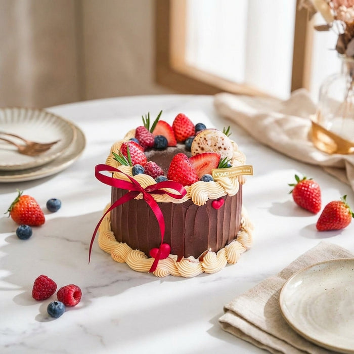 VaVa Designer Cakes Chocolate Berry Chiffon Cake – Ribbon & Macaron Design