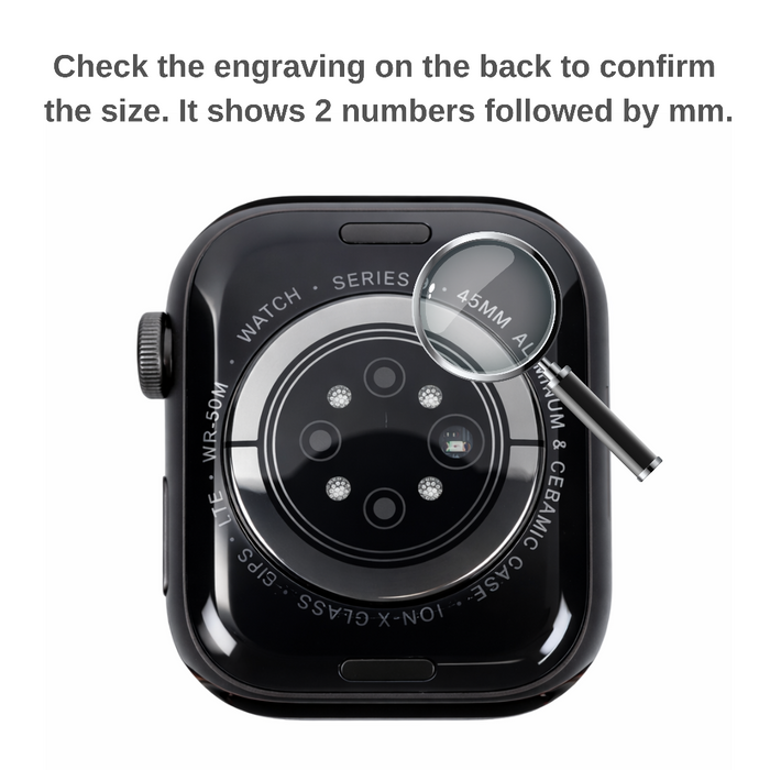 Diagram explaining how to choose the correct strap width to match your Apple Watch adapter size