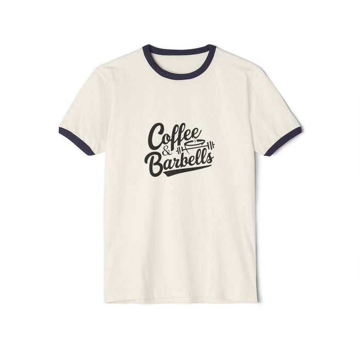 Coffee & Barbells  - Unisex Cotton Ringer T-Shirt - Black Logo Plain Back