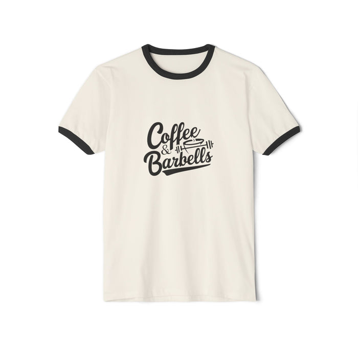 Coffee & Barbells  - Unisex Cotton Ringer T-Shirt - Black Logo Plain Back