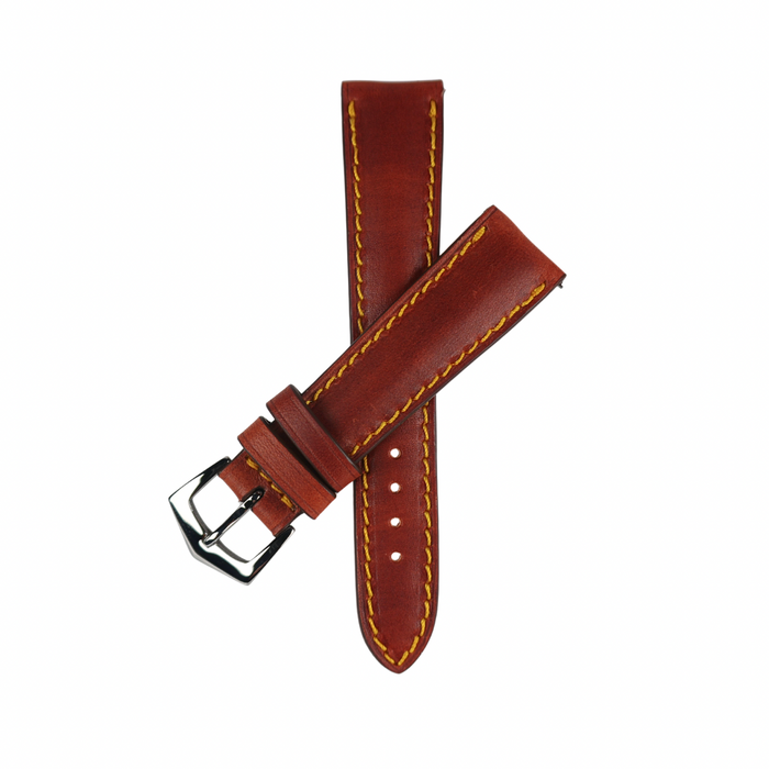 Cognac Brown Vintage Leather Watch Strap with Full Patina Stitching