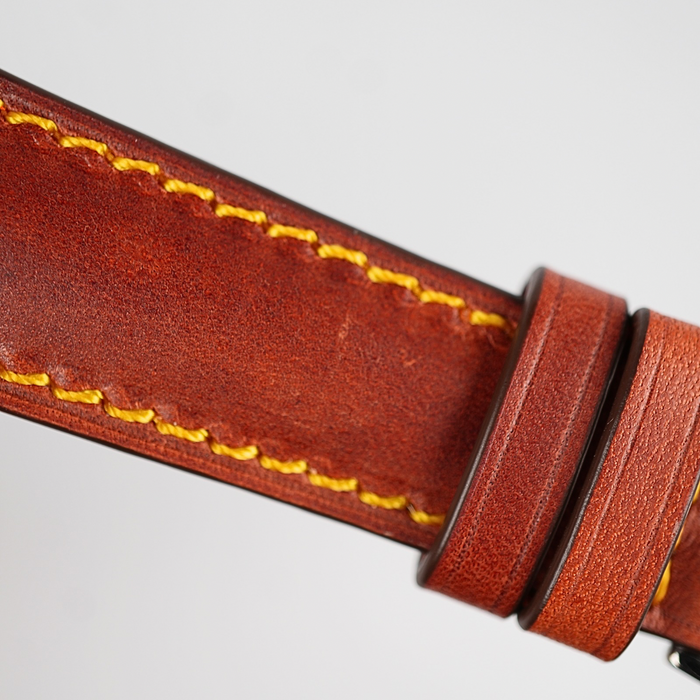 Cognac Brown Vintage Leather Watch Strap with Full Patina Stitching