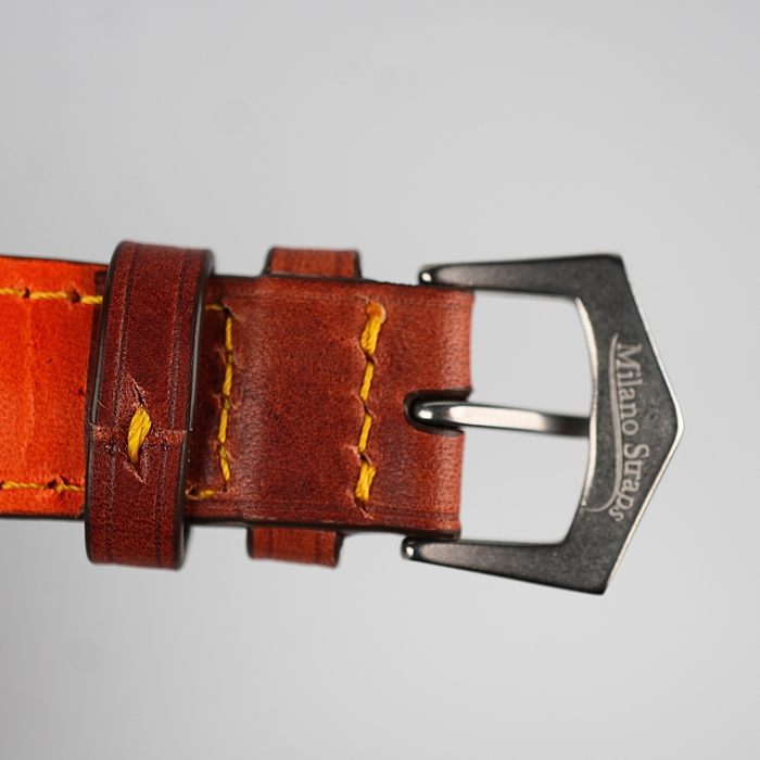 Cognac Brown Vintage Leather Watch Strap with Full Patina Stitching
