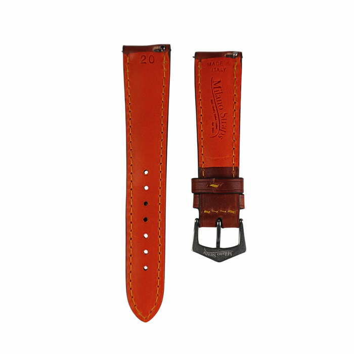 Cognac Brown Vintage Leather Watch Strap with Full Patina Stitching