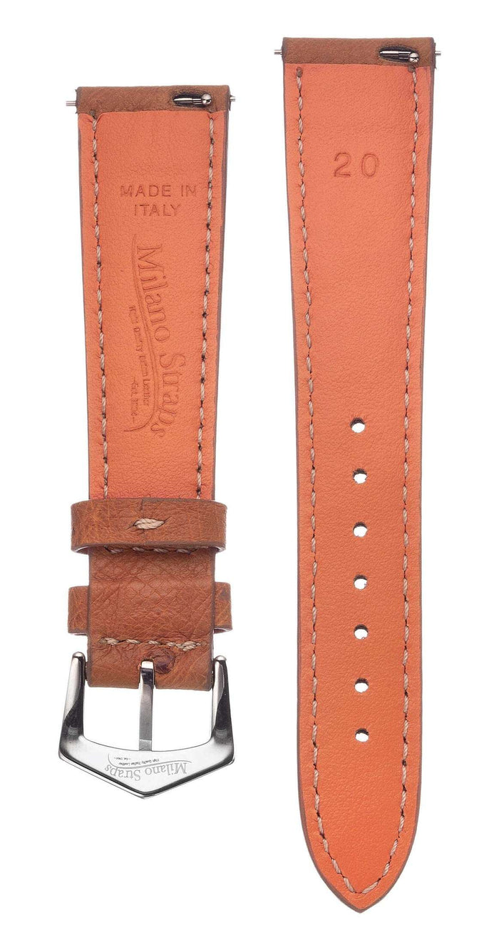 Cognac Ostrich Watch Band - Leather strap- Milano Straps