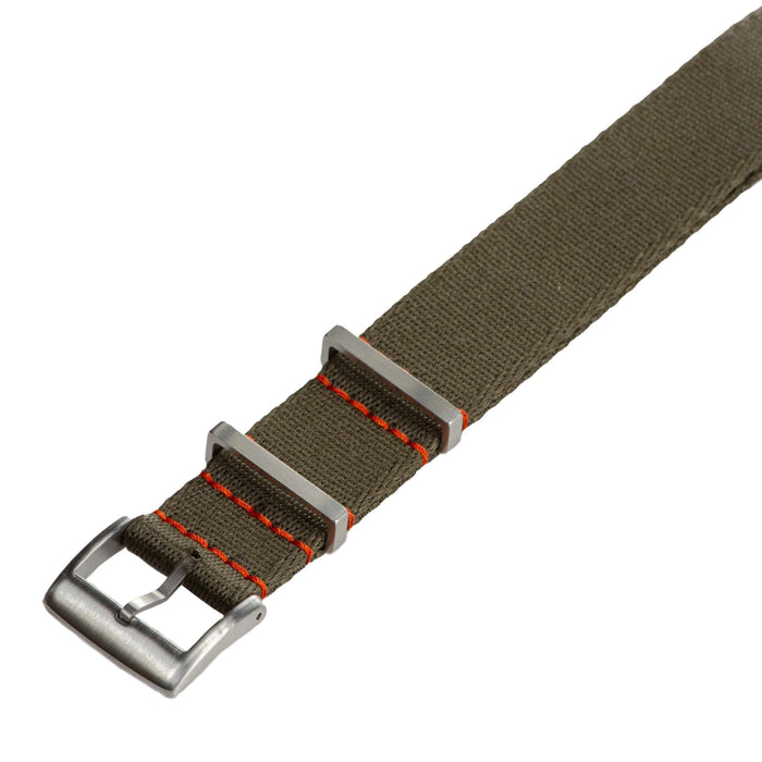 Eco-Friendly  Nylon Military  Watch Strap -  Dark Green  Orange Stitches - Recycled Military Watch Straps- Milano Straps
