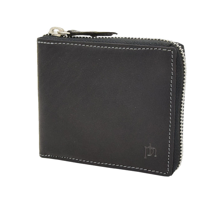 DR411 Men's Rfid Zip Around Real Leather Cards Coins Wallet Black 2