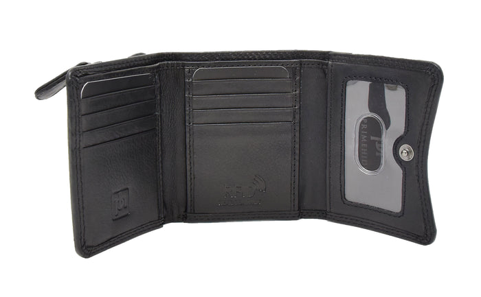DR412 Women's Small Trifold Leather Purse Black 6