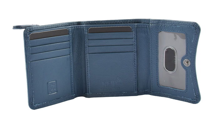 DR412 Women's Small Trifold Leather Purse Navy 5