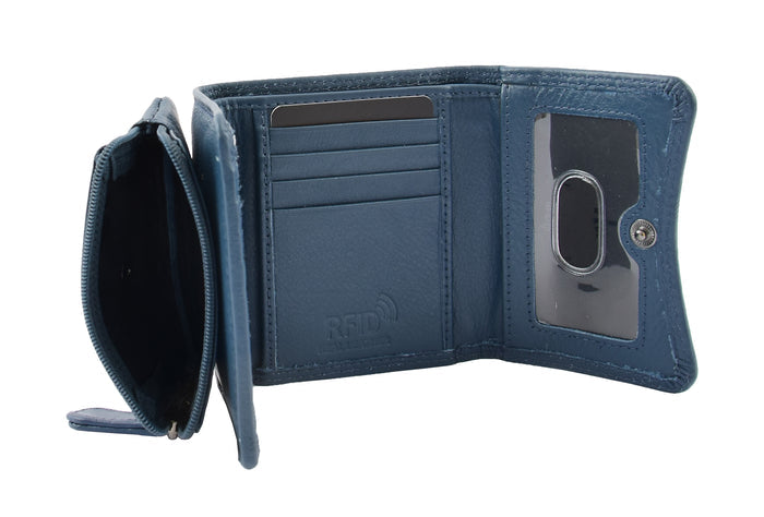 DR412 Women's Small Trifold Leather Purse Navy 6