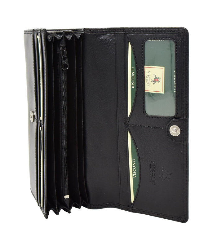 DR428 Women's Envelope Style Leather Purse Black 5